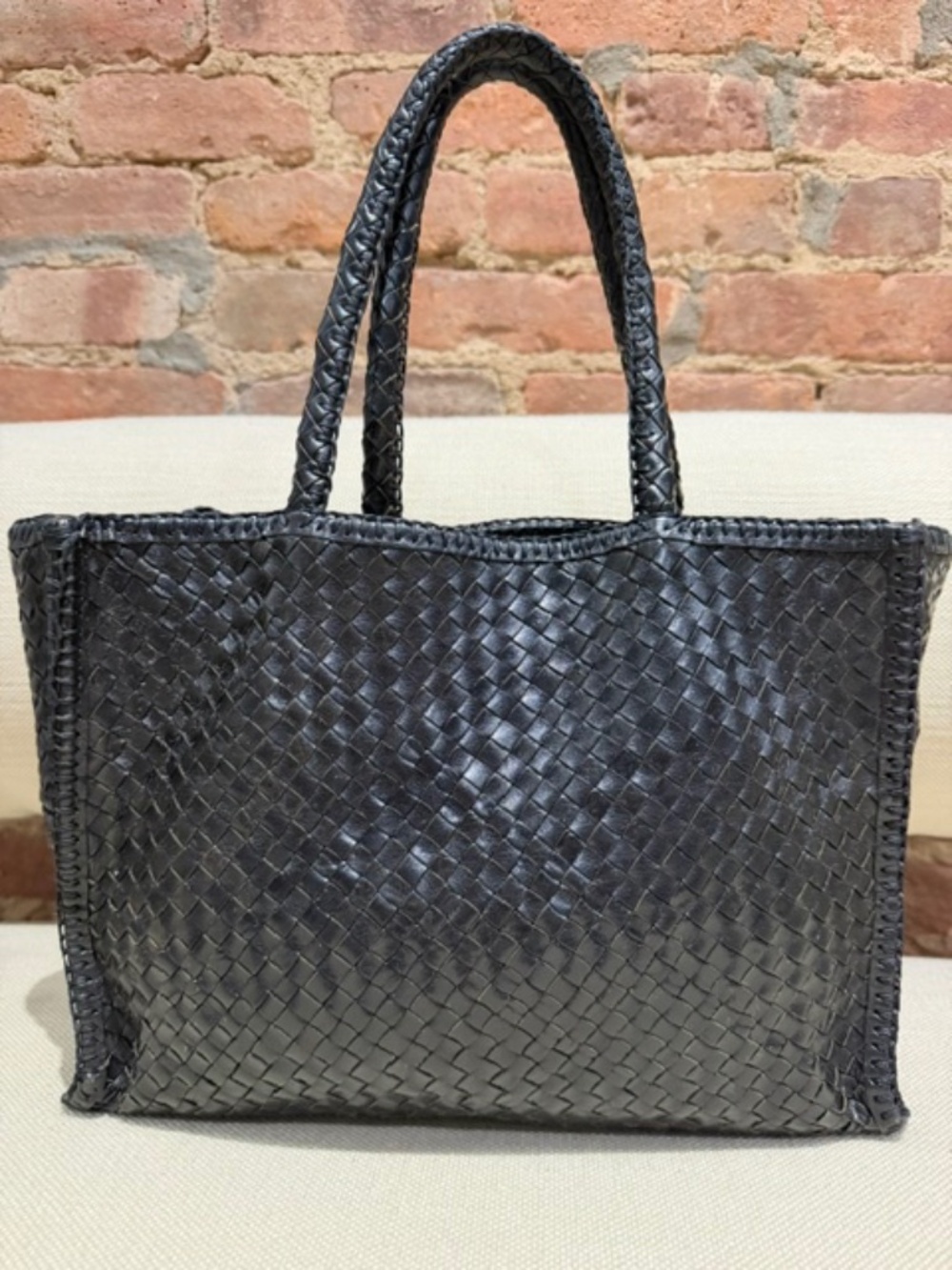 Helen Kaminski Black Woven Leather Tote Bag